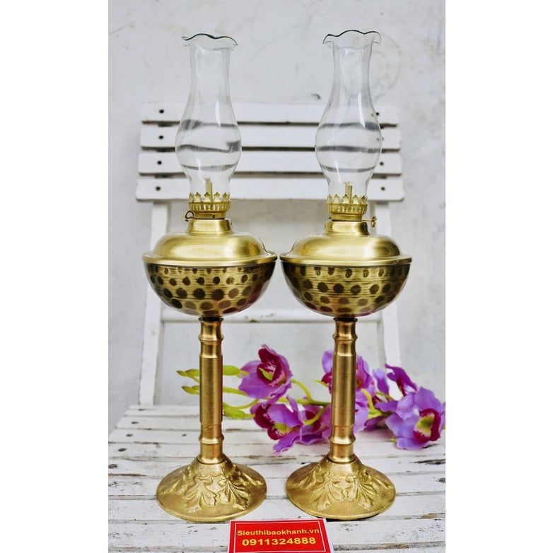ặp đèn dầu đồng thân gốm xuất xứ Bát Tràng 27cm