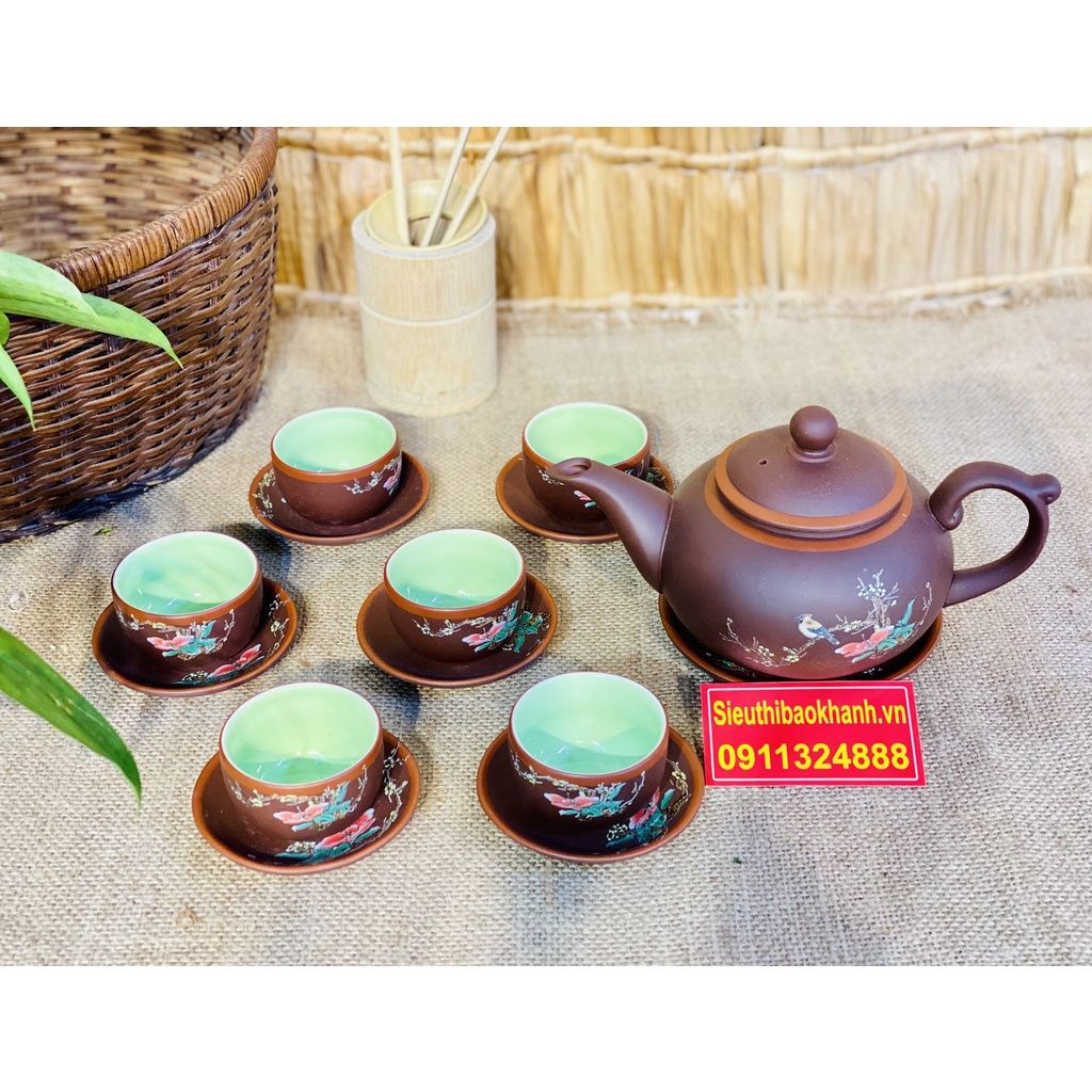 Bộ Ấm Chén,Bộ Ấm Trà Tử Sa Lòng Xanh Bát Tràng 350ml-Gốm sứ Bảo Khánh