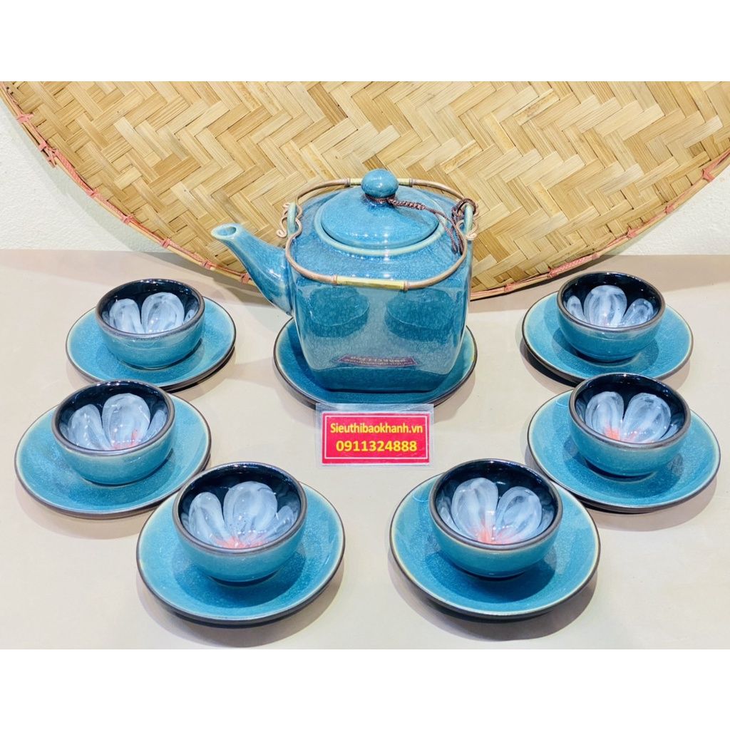 Bộ ấm chén Pha Trà đẹp men Hỏa Biến cao cấp chính hãng Bát Tràng 350ml