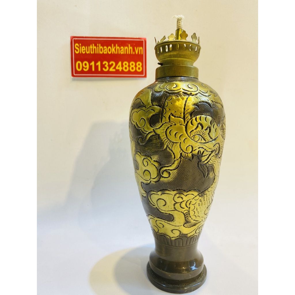 Đèn dầu đồng trạm trổ rồng
