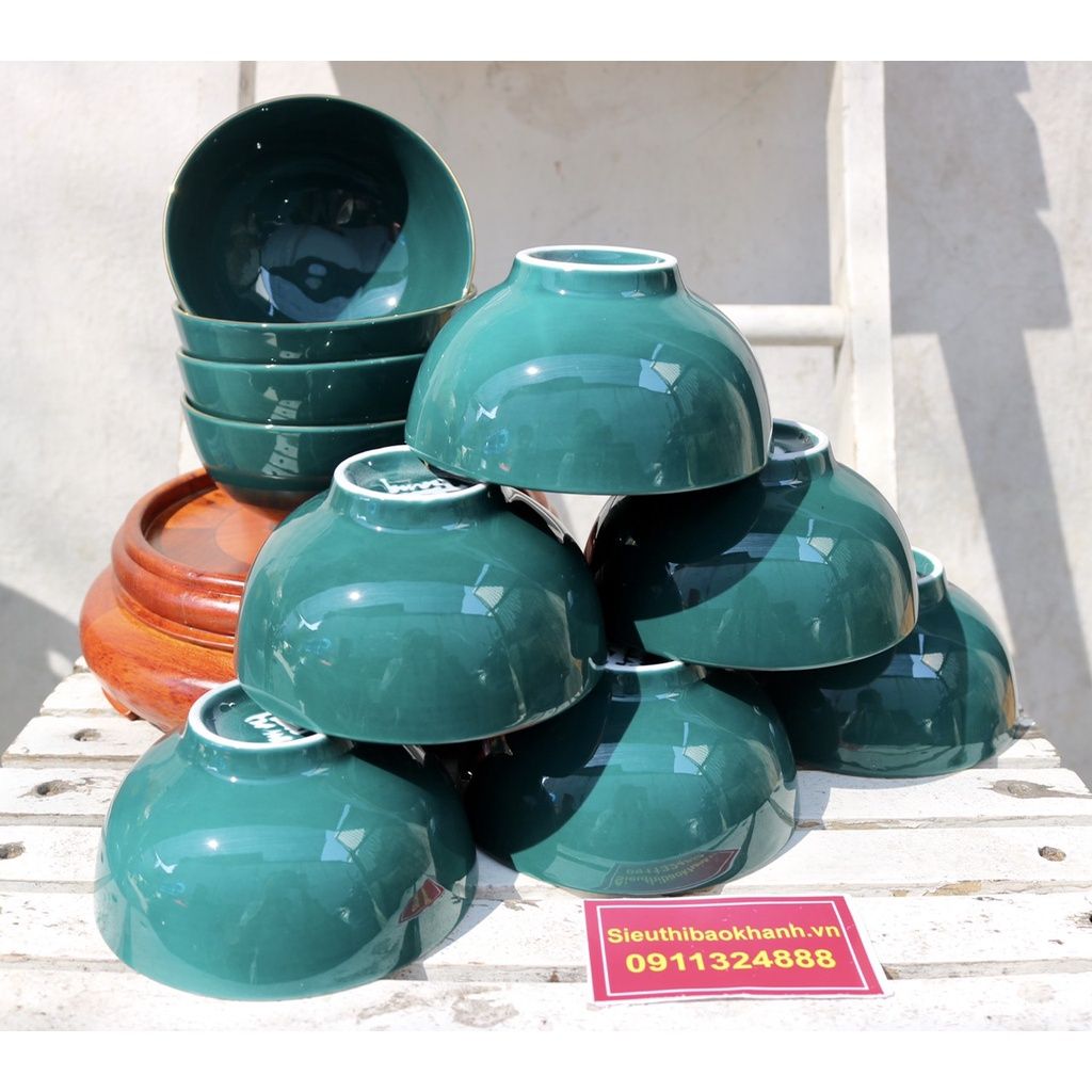 Bộ bát ăn men xanh ngọc xuất xứ Bát Tràng 10 chiếc