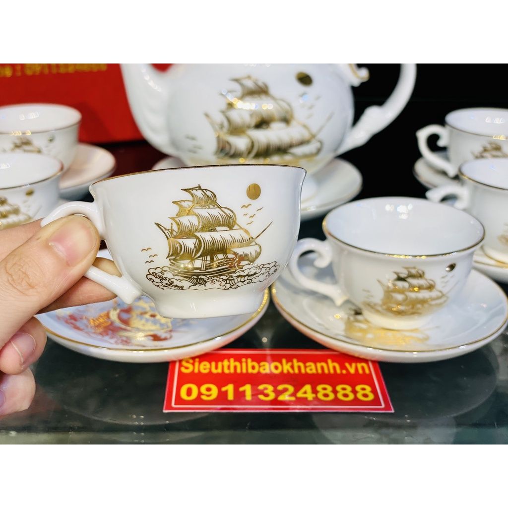 Bộ ấm chén,ấm trà Bát Tràng họa tiết Thuận Buồm Xuôi Gió 350ml