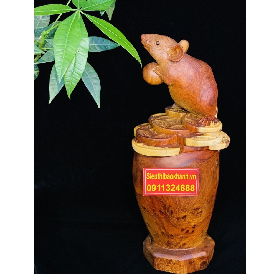 Tượng Chuột Phong Thủy Gỗ Nu Hương-Mỹ Nghệ Bảo Khánh-Tượng Giá Rẻ Tại Xưởng 40cm