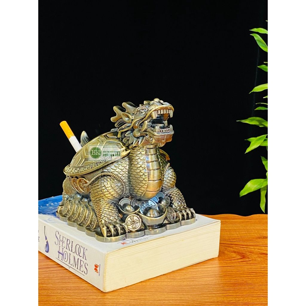 Gạt tàn đồng họa tiết cổ trạm trổ rồng loại 15cm
