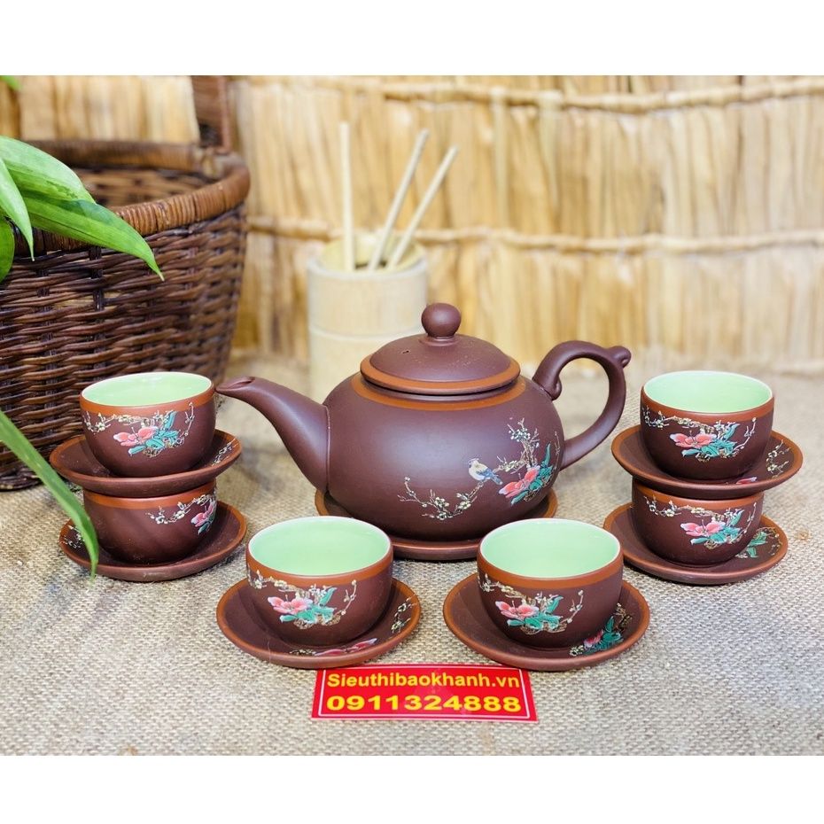 Bộ Ấm Chén,Bộ Ấm Trà Tử Sa Lòng Xanh Bát Tràng 350ml-Gốm sứ Bảo Khánh
