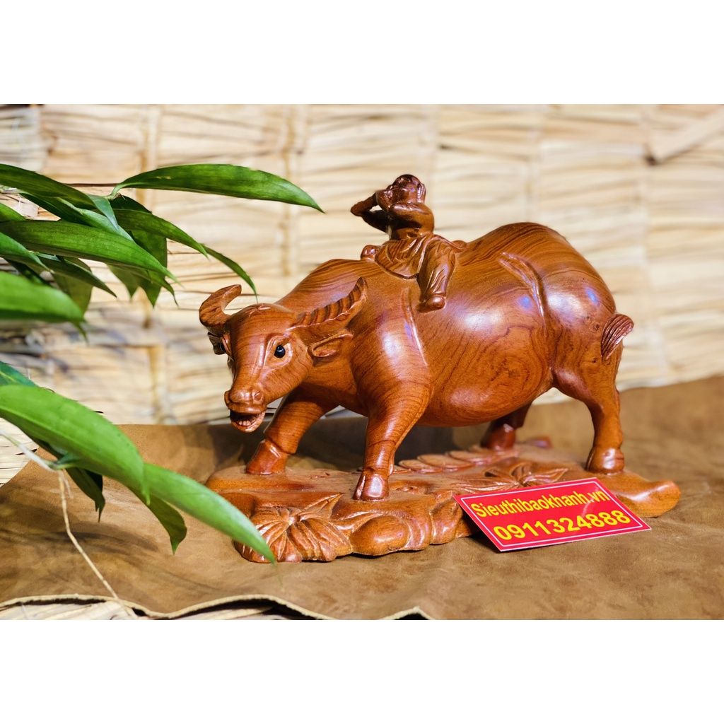 Tượng Trâu Phong Thủy Gỗ Hương Cao Cấp-Tiểu Đồng Chăn Trâu