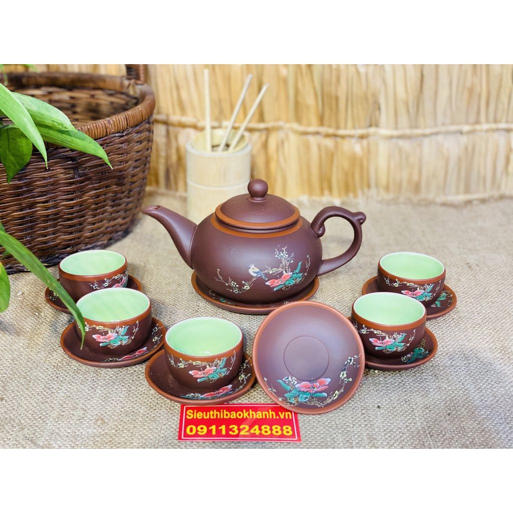 Bộ Ấm Chén,Bộ Ấm Trà Tử Sa Lòng Xanh Bát Tràng 350ml-Gốm sứ Bảo Khánh
