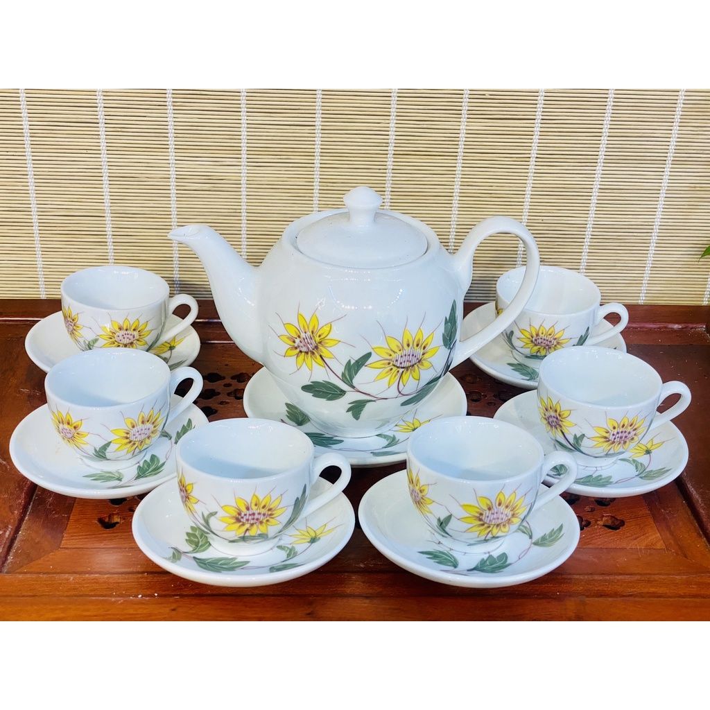 Bộ ấm chén Bát Trangf họa tiết hoa hướng dương
