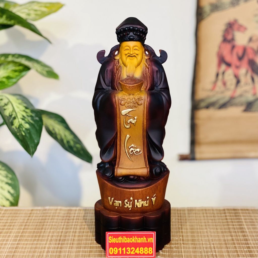Tượng Thần Tài Phong Thủy Gỗ Hương Cao Cấp Bảo Khánh 40cm