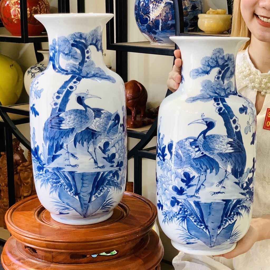 Bình hoa để bàn,trang trí chất liệu gốm Bát Tràng chính hãng 40cm