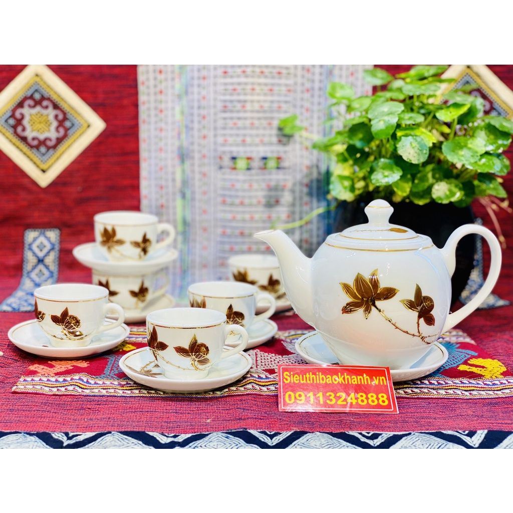 Bộ ấm trà,tách trà Đẹp chính hãng Bát Tràng-Gốm sứ Bảo Khánh