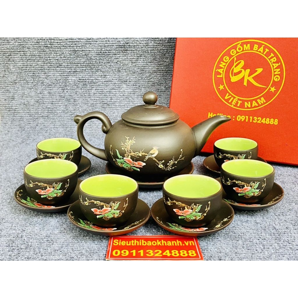 Bộ Ấm Chén,Bộ Ấm Trà Tử Sa Lòng Xanh Bát Tràng 350ml