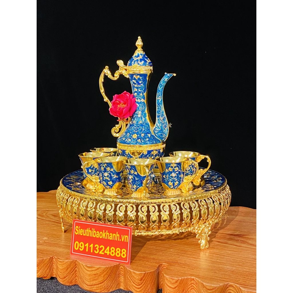 Bộ ấm chén đồng quà tặng,trang trí dáng hoàng gia