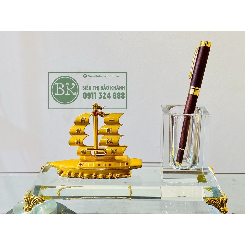 Ống đựng bút pha lê họa tiết thuận buồm xuôi gió-quà tặng,quà biếu,đồ trang trí-bảo khánh việt nam