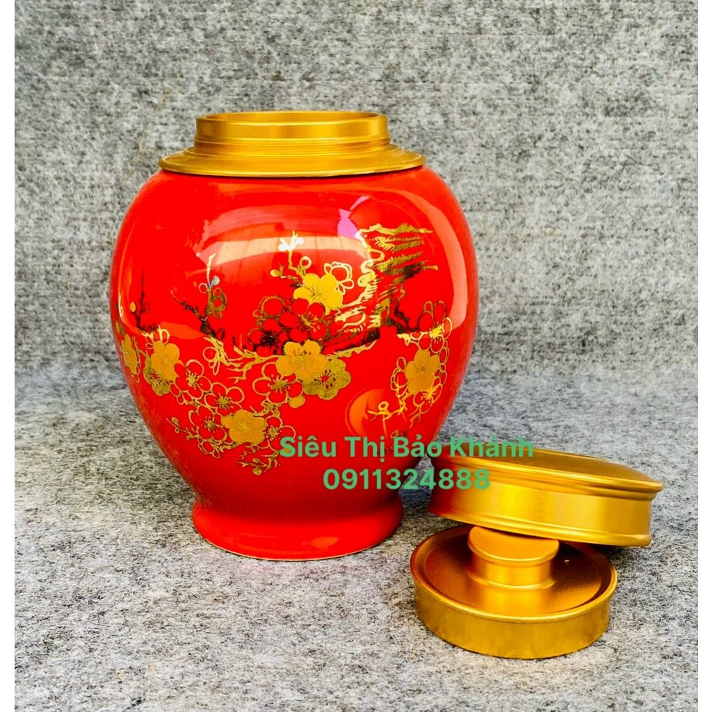 Hũ đựng chè họa tiết vẽ hoa vàng