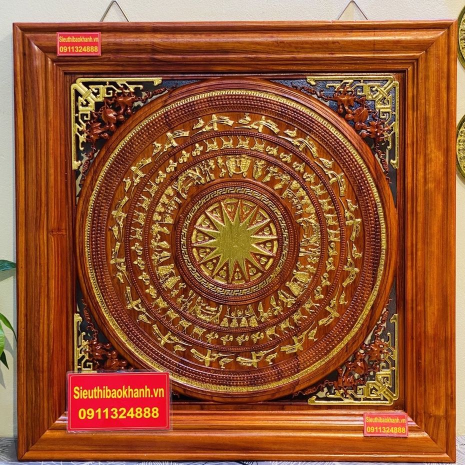 Trang Gỗ Hương Cao Cấp Họa Tiết Trống Đồng Đông Sơn 85cm-Mỹ Nghệ Bảo Khánh