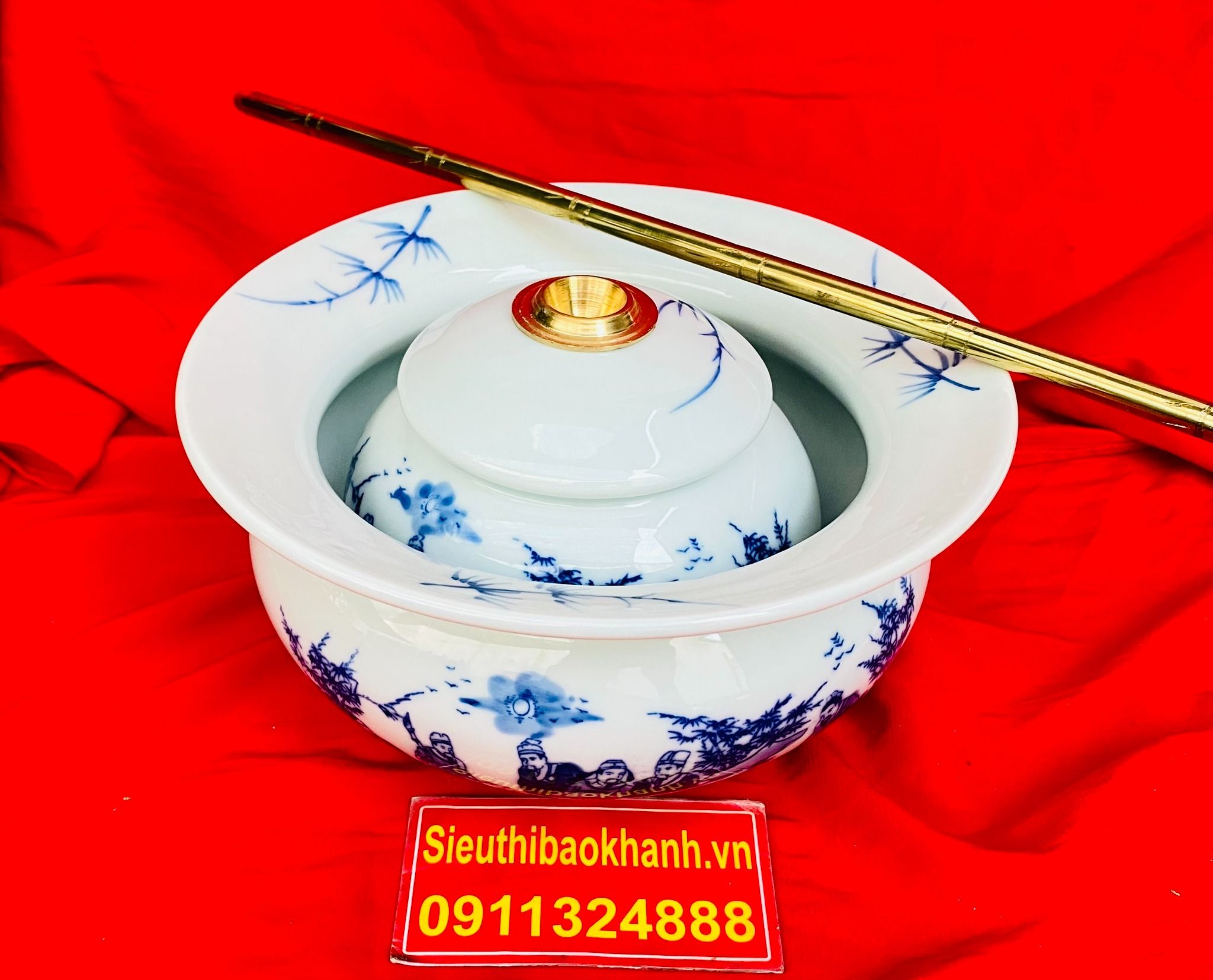 Điếu Bát Gốm Sứ Trúc Lâm Thất Hiền – Tác Phẩm Men Lam Bát Tràng Cổ Điển BKCEVN-8065