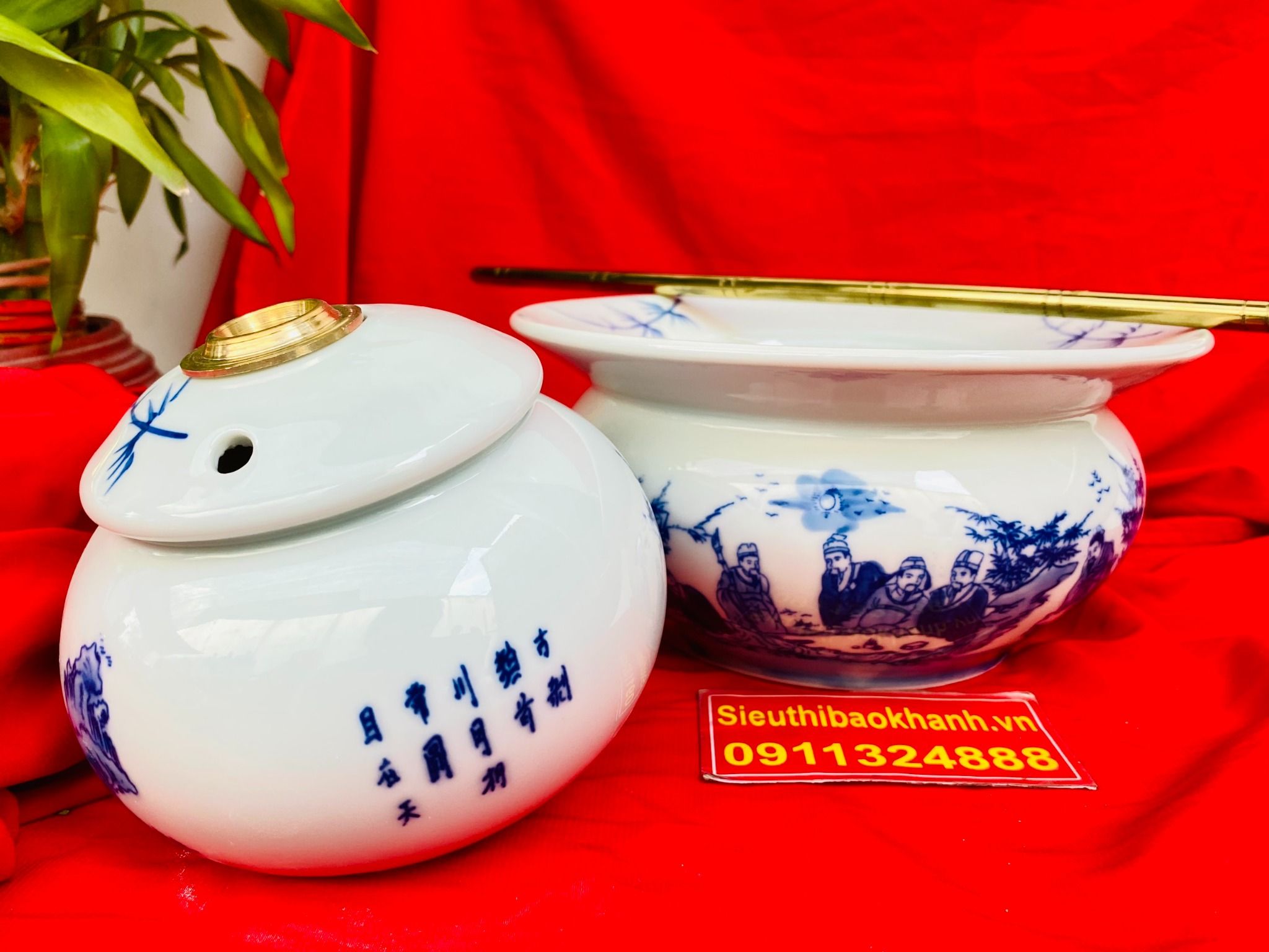 Điếu Bát Gốm Sứ Trúc Lâm Thất Hiền – Tác Phẩm Men Lam Bát Tràng Cổ Điển BKCEVN-8065