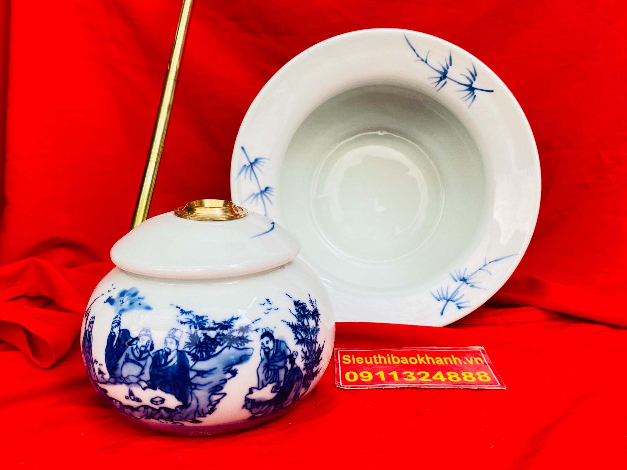 Điếu Bát Gốm Sứ Trúc Lâm Thất Hiền – Tác Phẩm Men Lam Bát Tràng Cổ Điển BKCEVN-8065