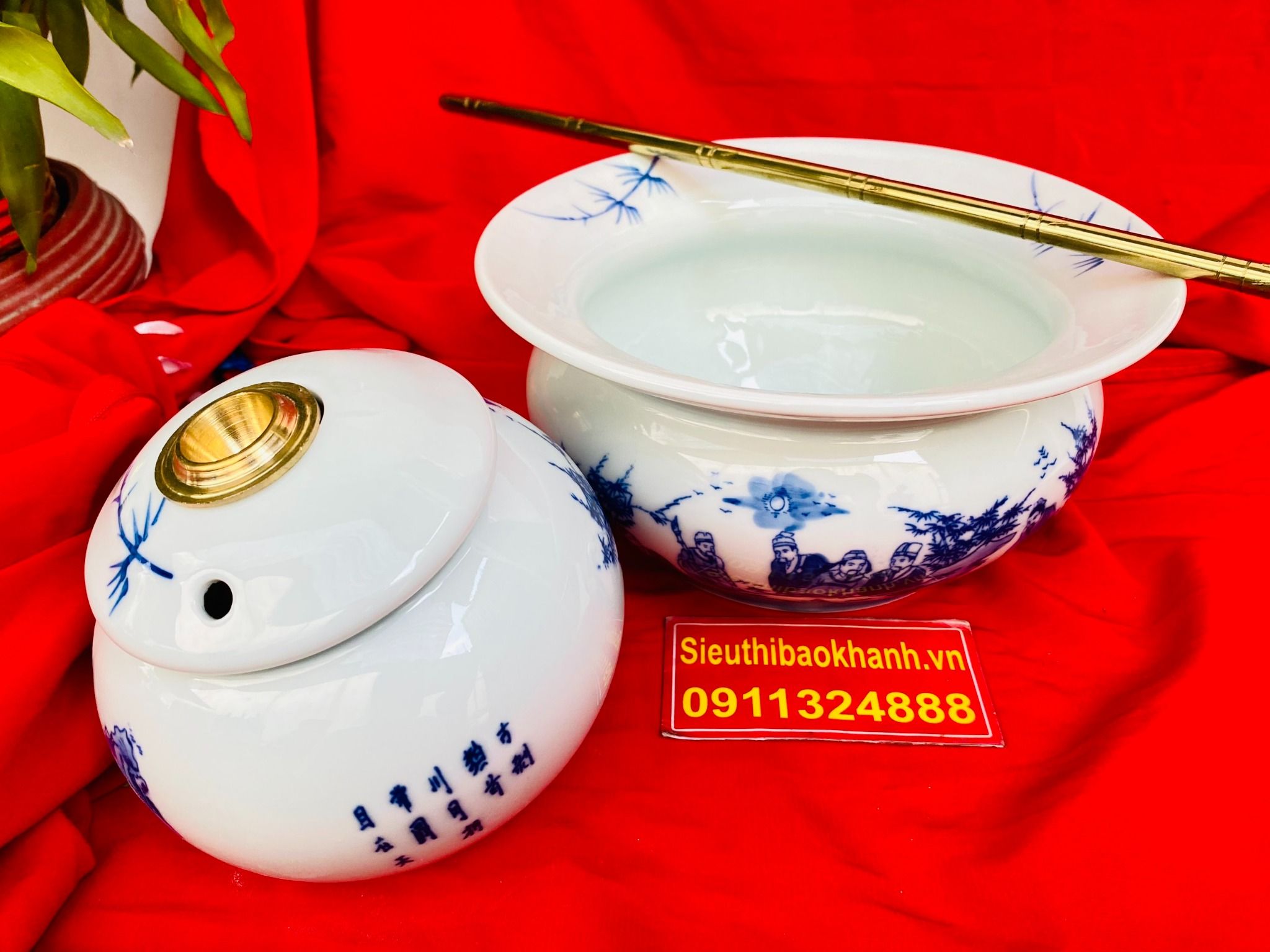 Điếu Bát Gốm Sứ Trúc Lâm Thất Hiền – Tác Phẩm Men Lam Bát Tràng Cổ Điển BKCEVN-8065