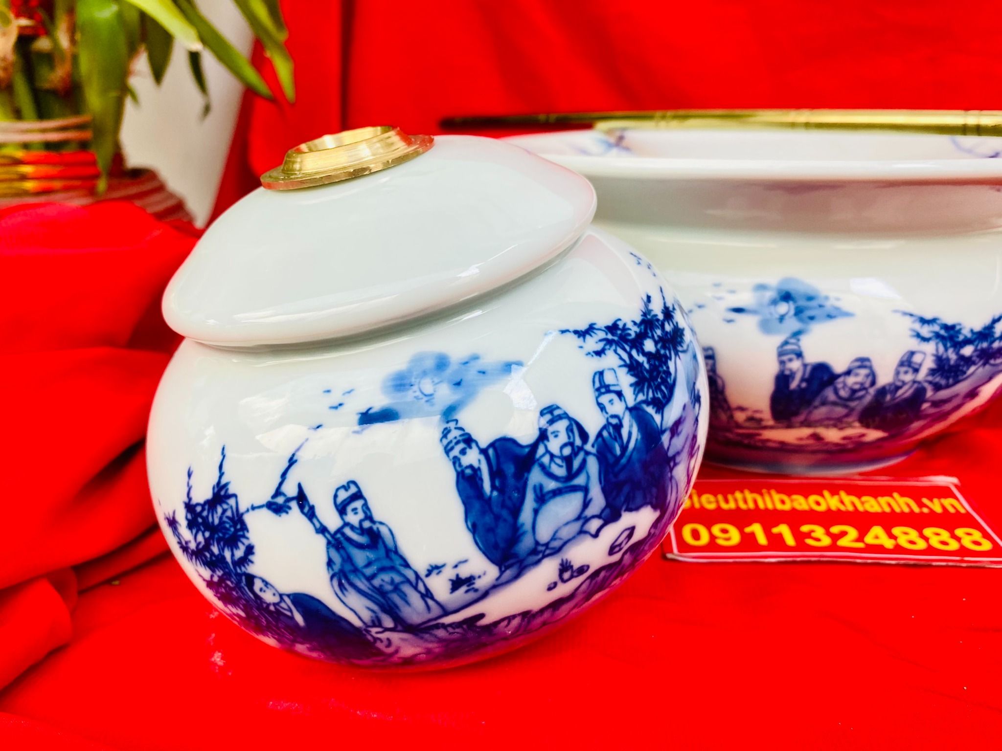 Điếu Bát Gốm Sứ Trúc Lâm Thất Hiền – Tác Phẩm Men Lam Bát Tràng Cổ Điển BKCEVN-8065