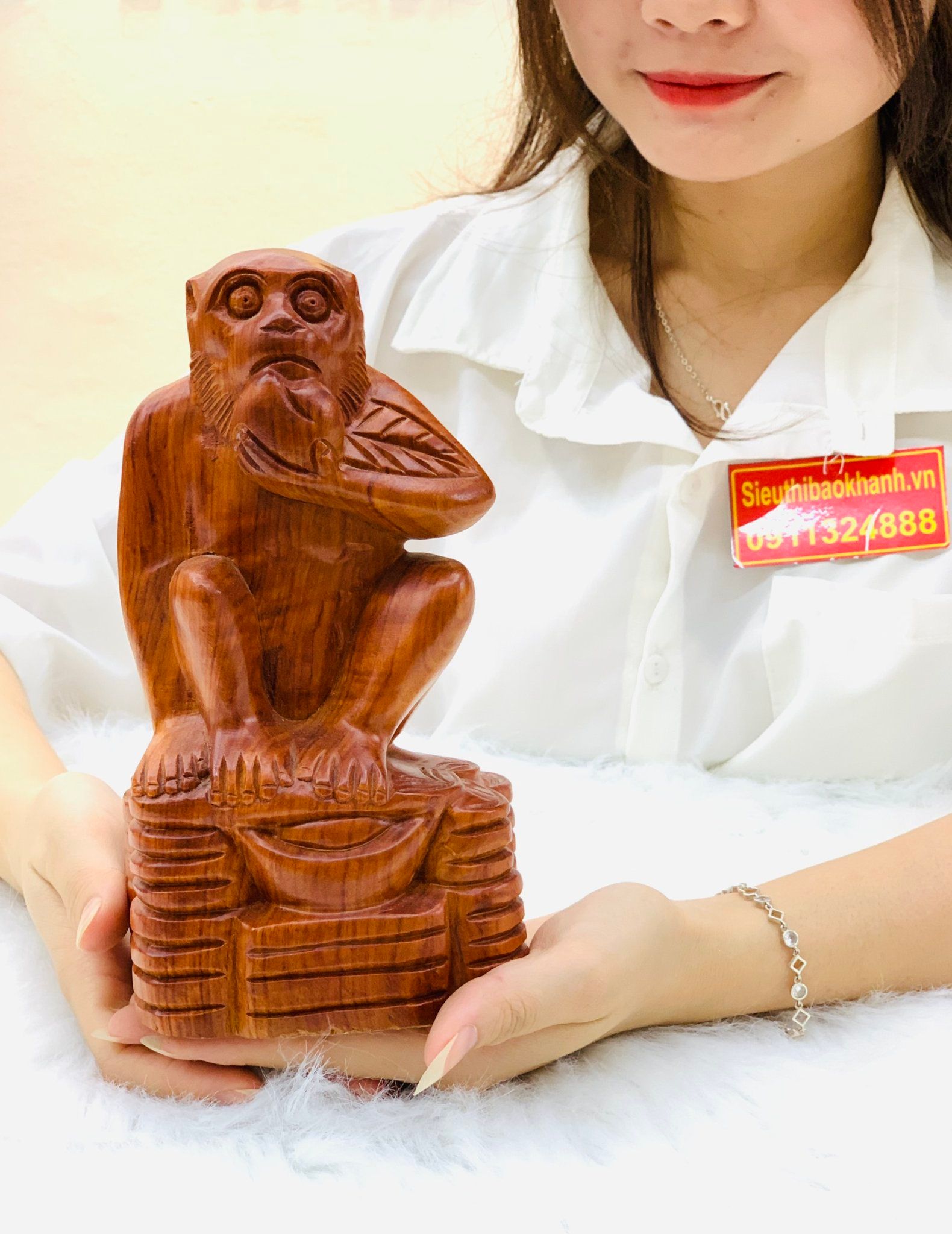  Tượng khỉ gỗ trang trí cao cấp cực bắt mắt, cao 20cm 
