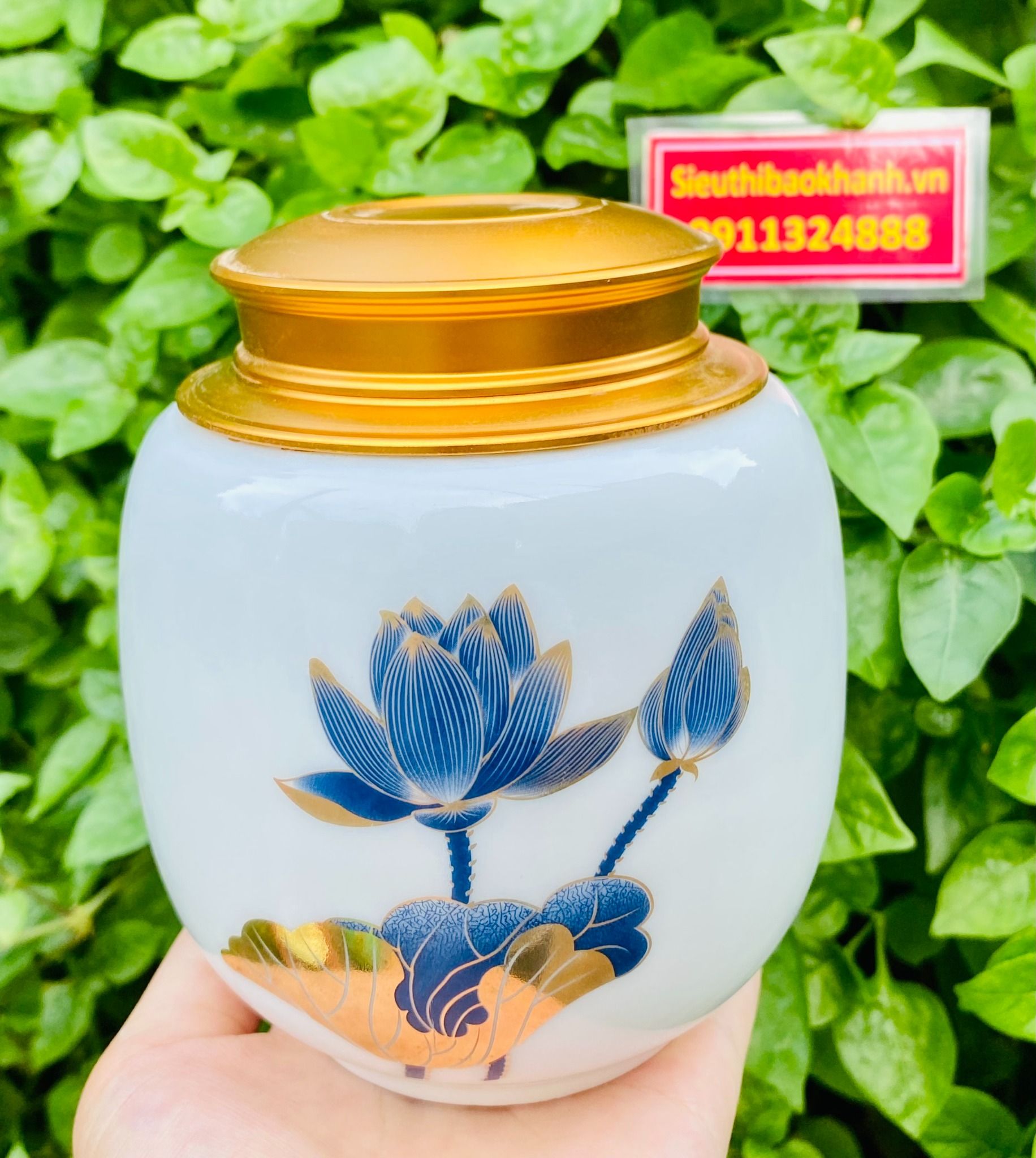 Hũ đựng trà vẽ sen