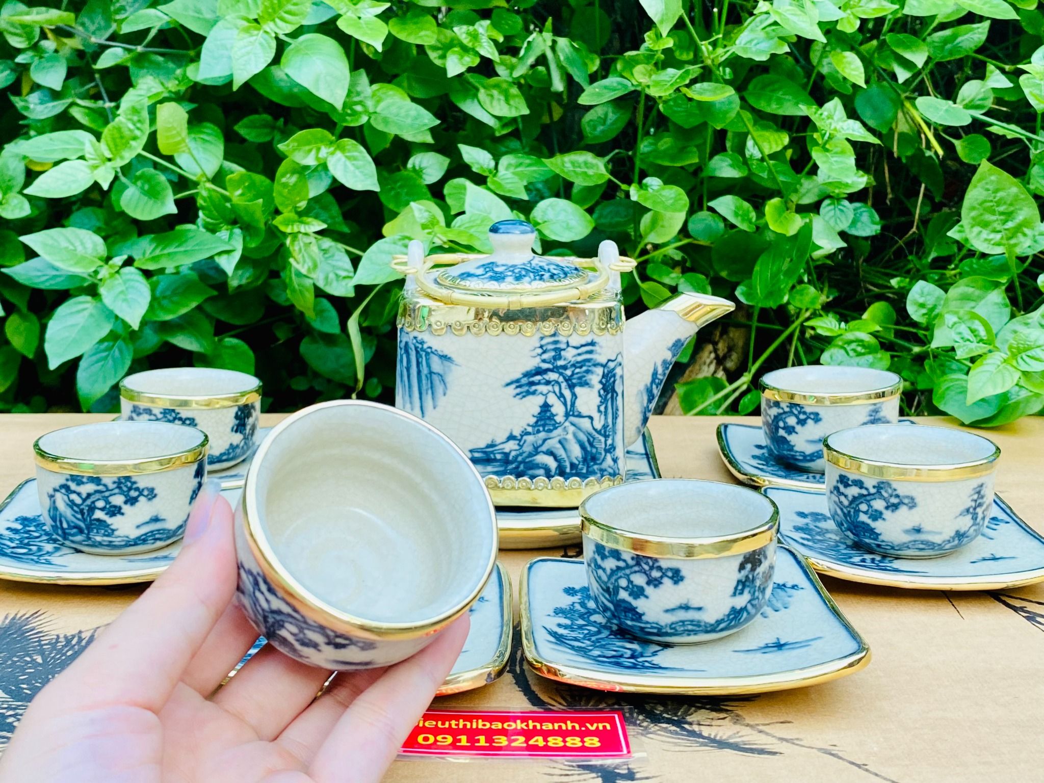 Bộ ấm chén gốm sứ men rạn
