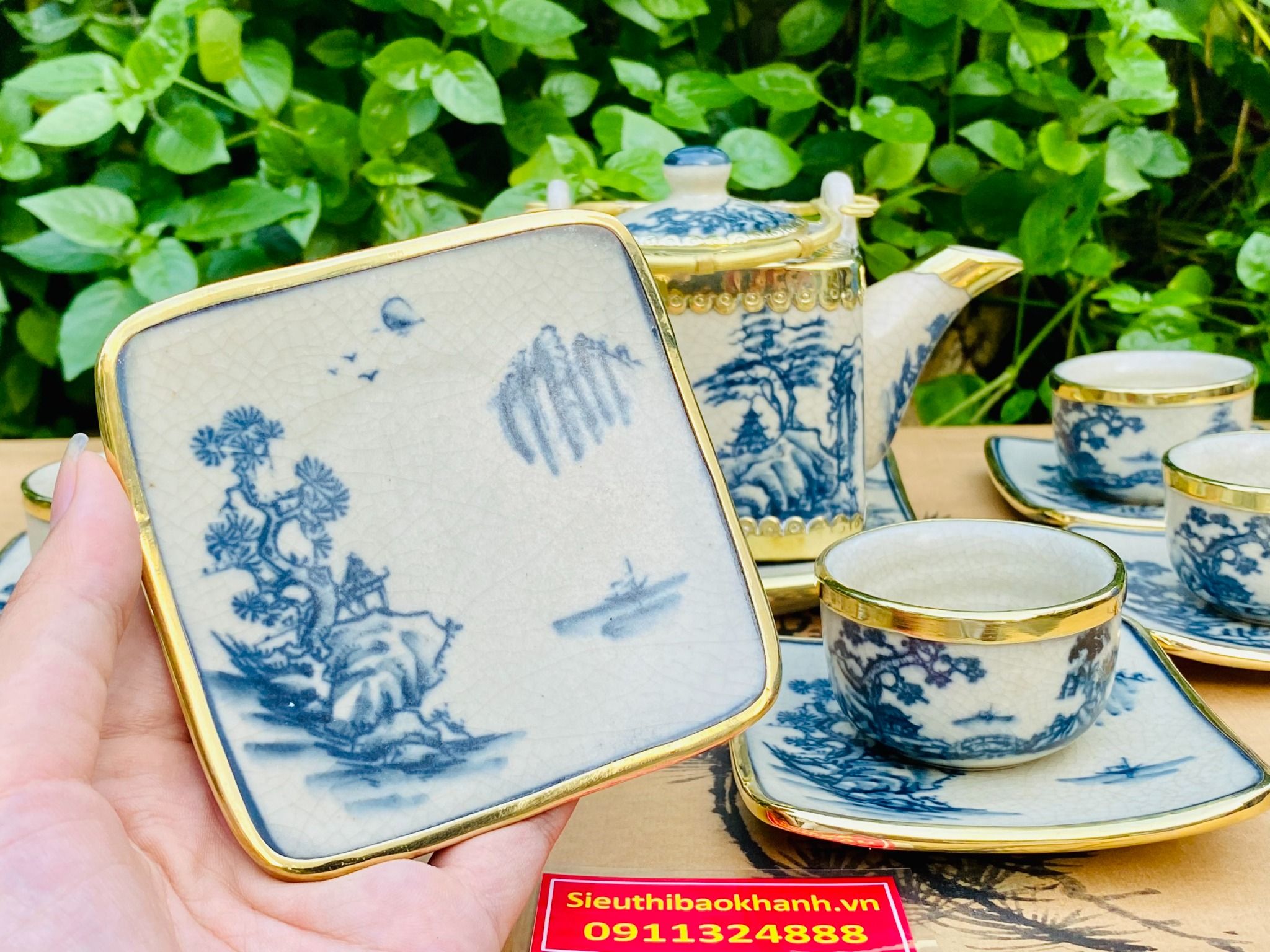 Bộ ấm chén gốm sứ men rạn