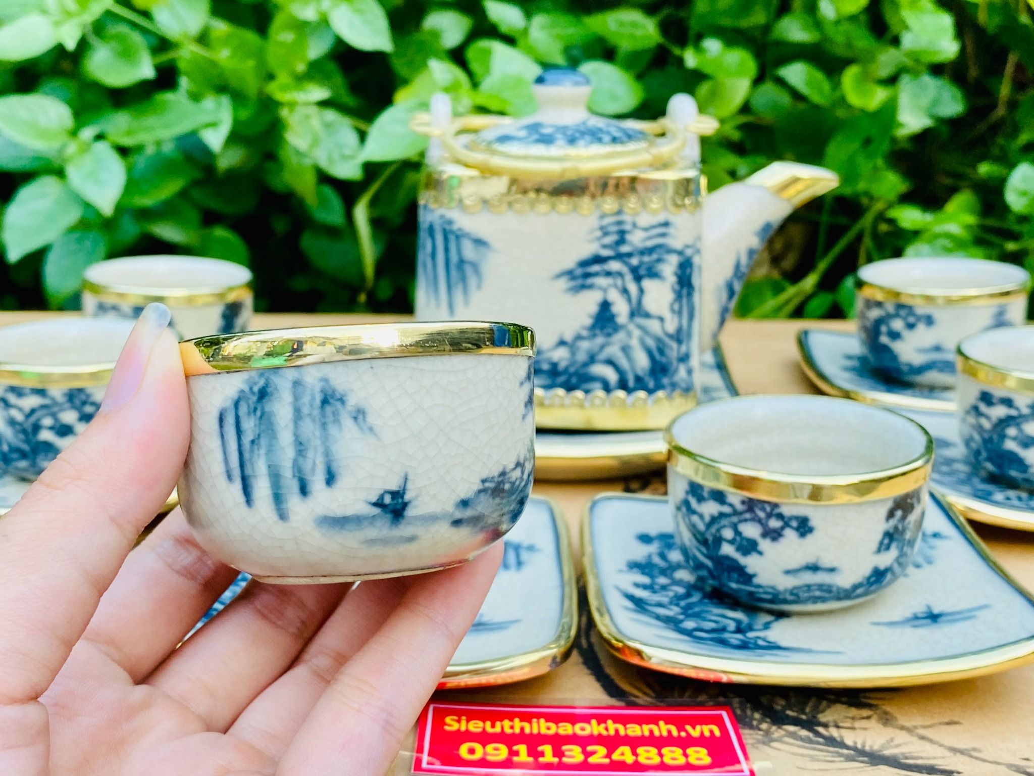 Bộ ấm chén gốm sứ men rạn