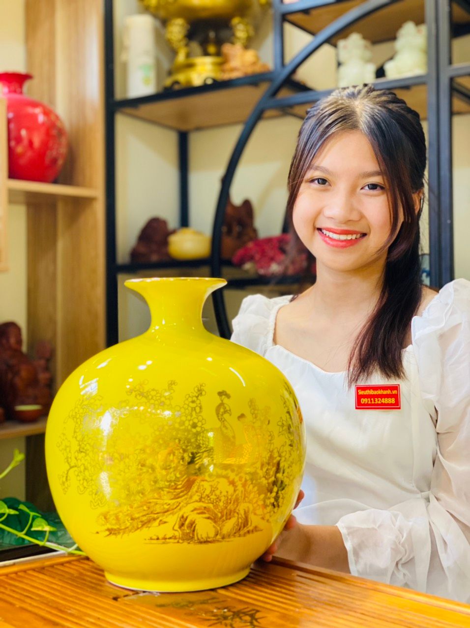 Bình hút lộc họa tiết màu vàng