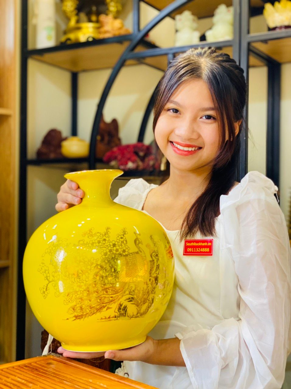 Bình hút lộc họa tiết màu vàng