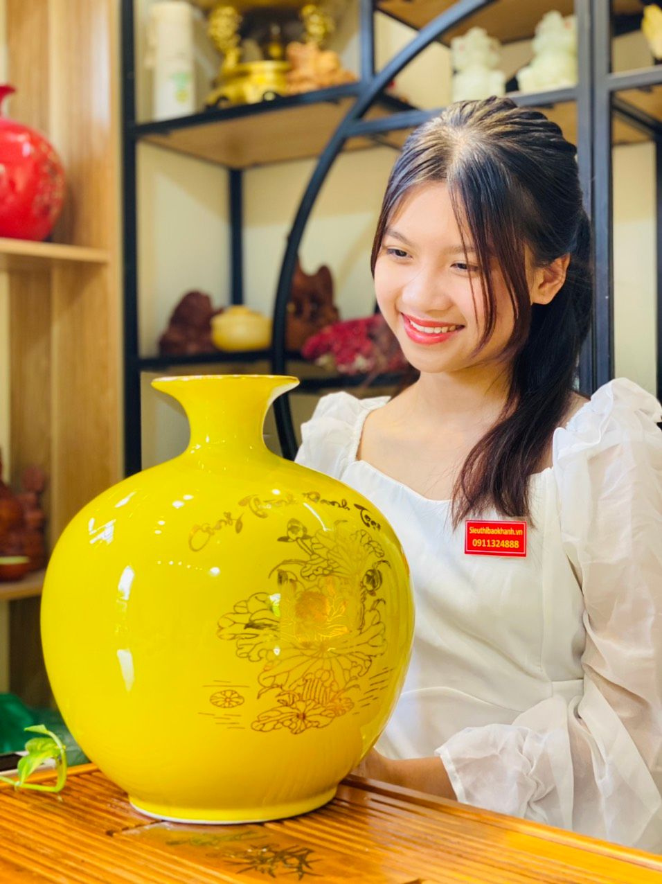 Bình hút lộc họa tiết màu vàng