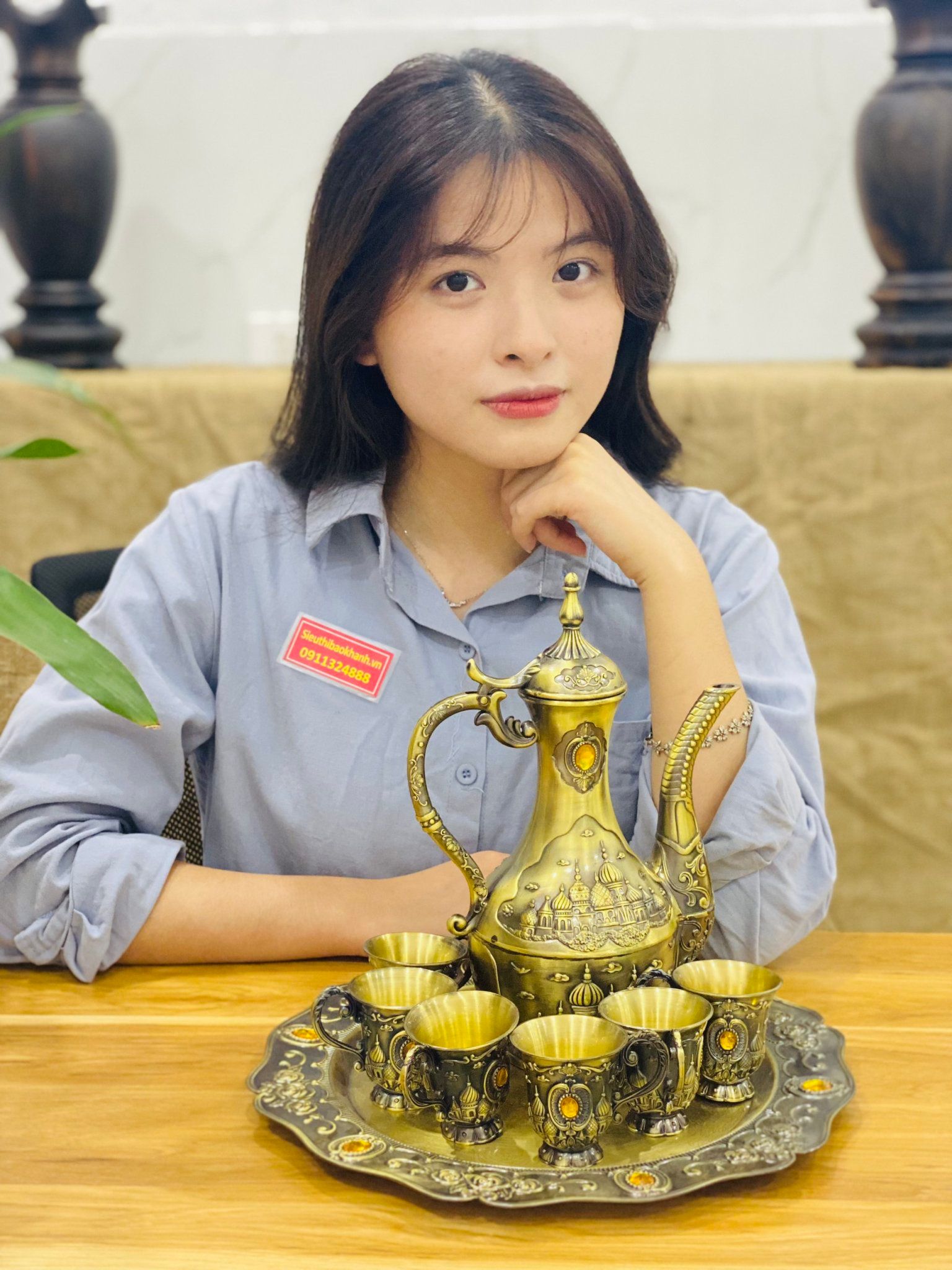 Bộ ấm ly đồng