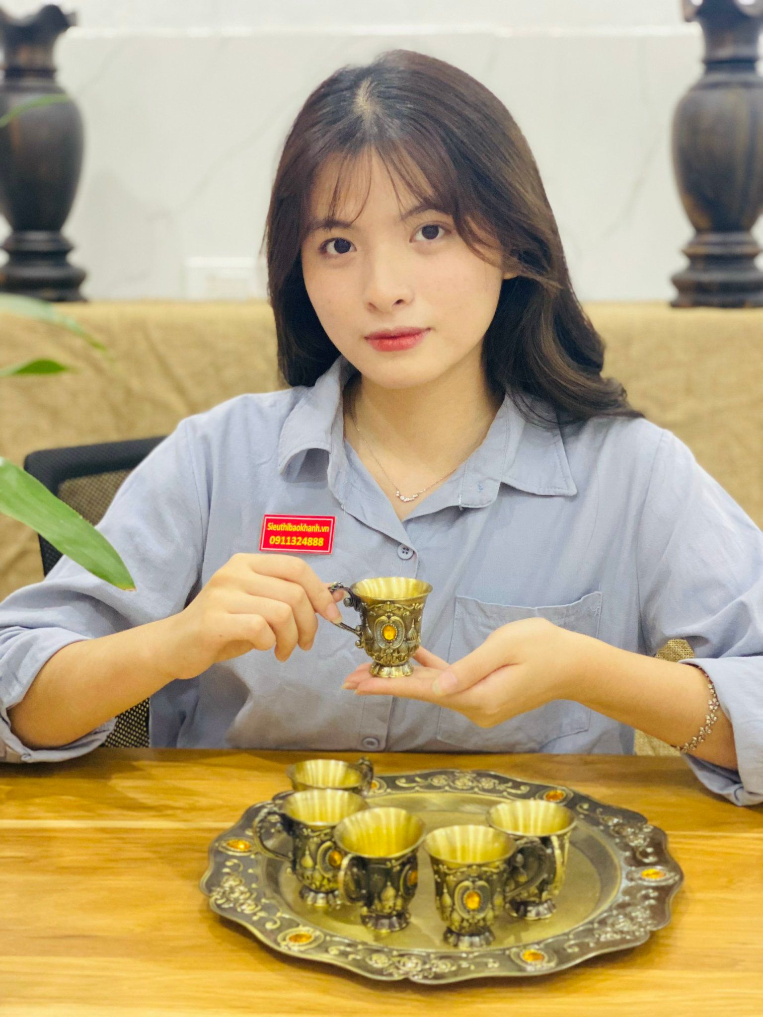 Bộ ấm ly đồng