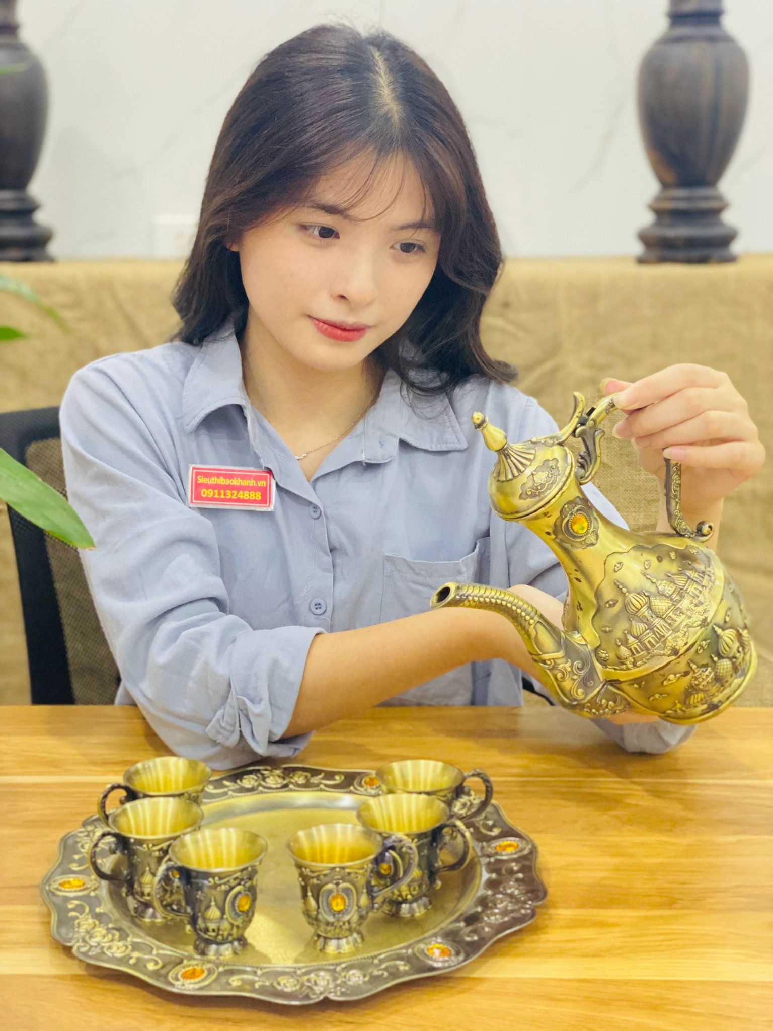 Bộ ấm ly đồng