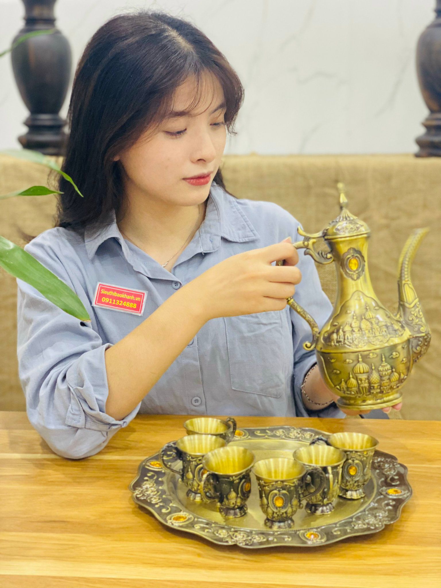 Bộ ấm ly đồng
