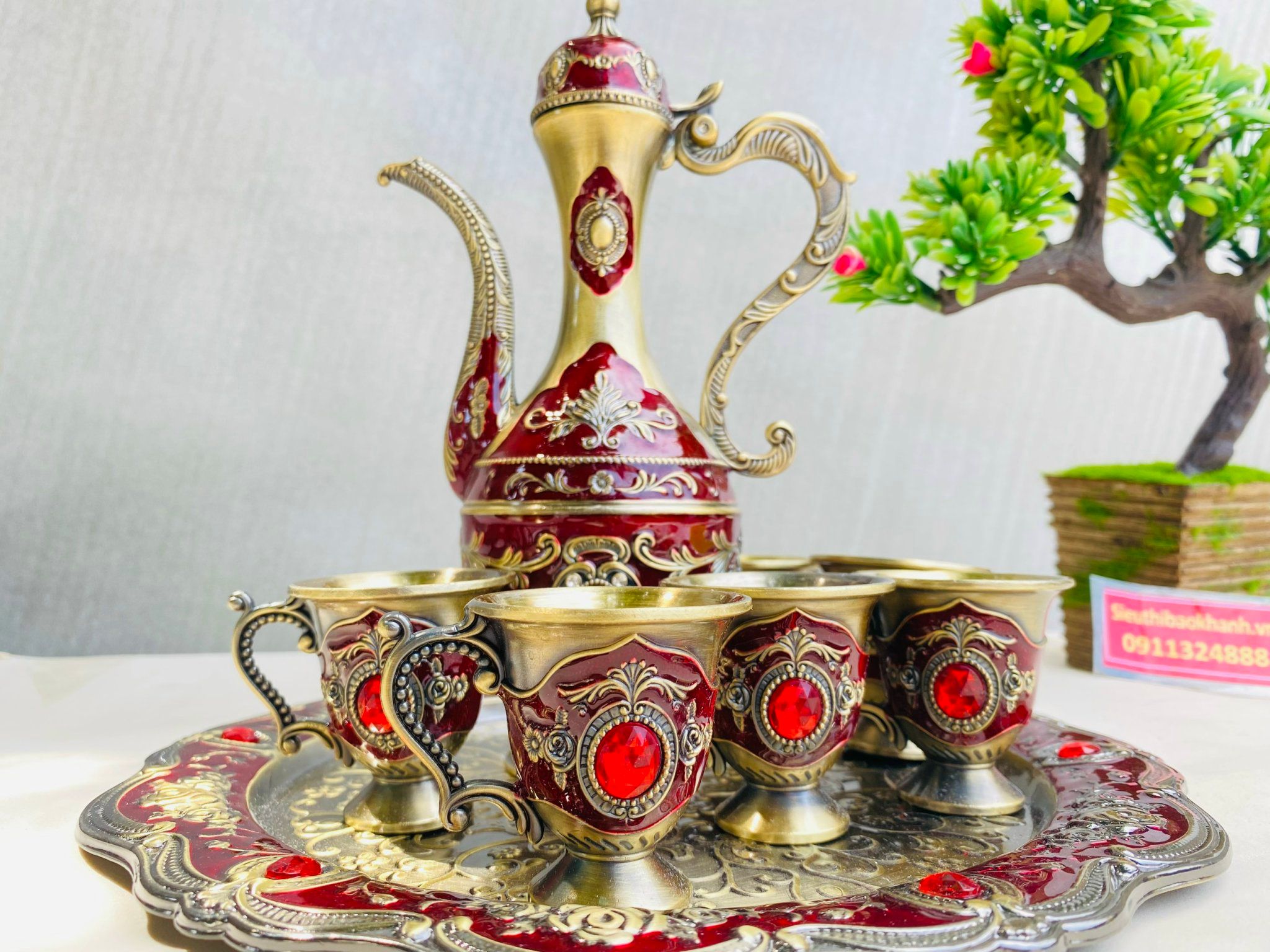 Bộ ly đồng họa tiết cao cấp