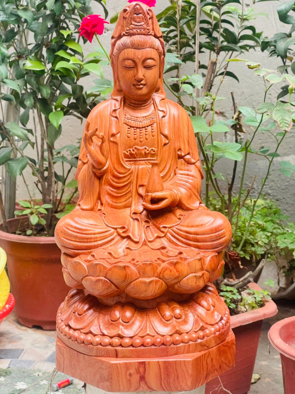 Tượng phật quan âm bồ tát từ Gỗ hương đá liền khối
