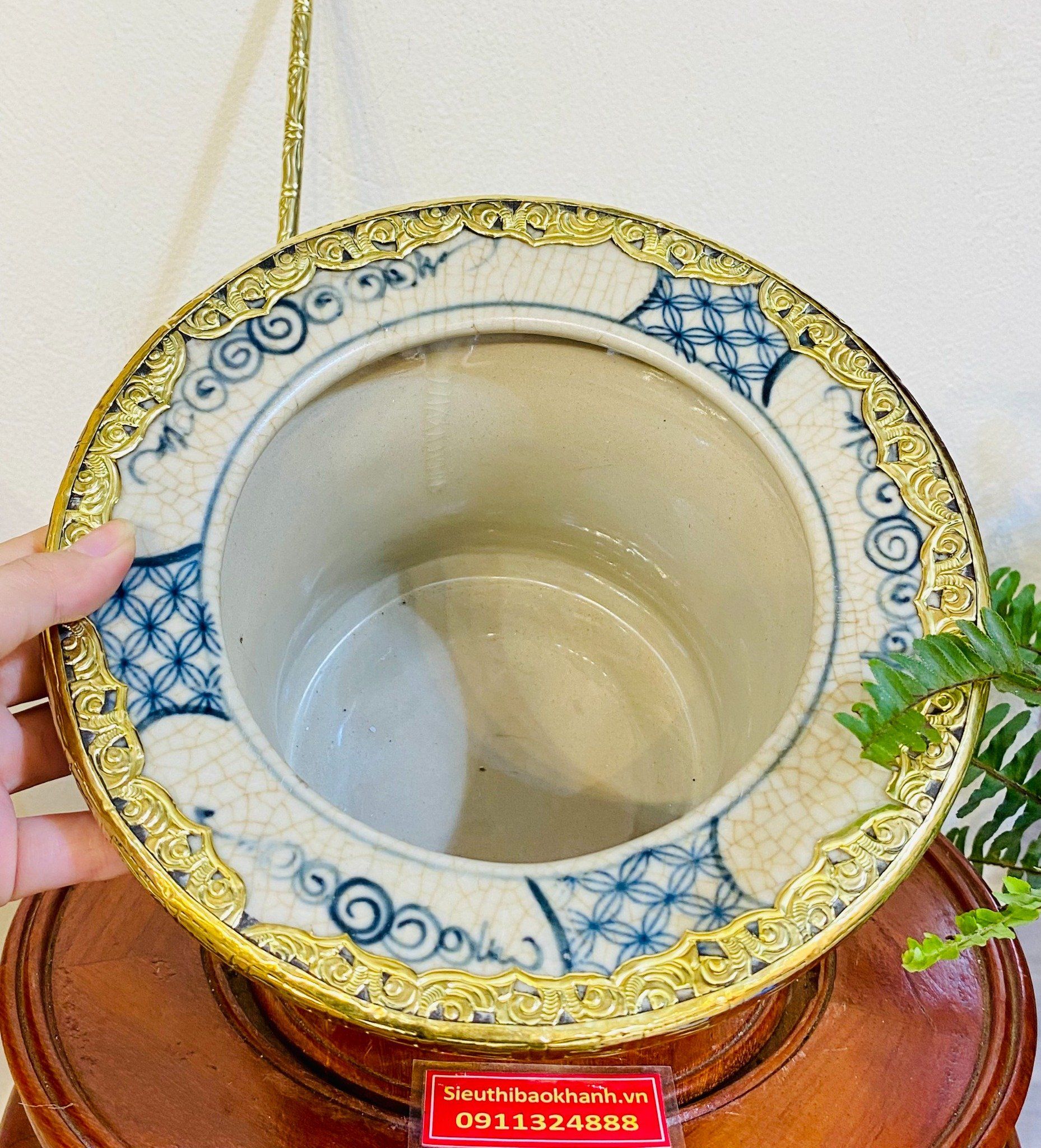 Điêu bát dáng cao men rạn bọc đồng - hàng bát tràng cao cấp