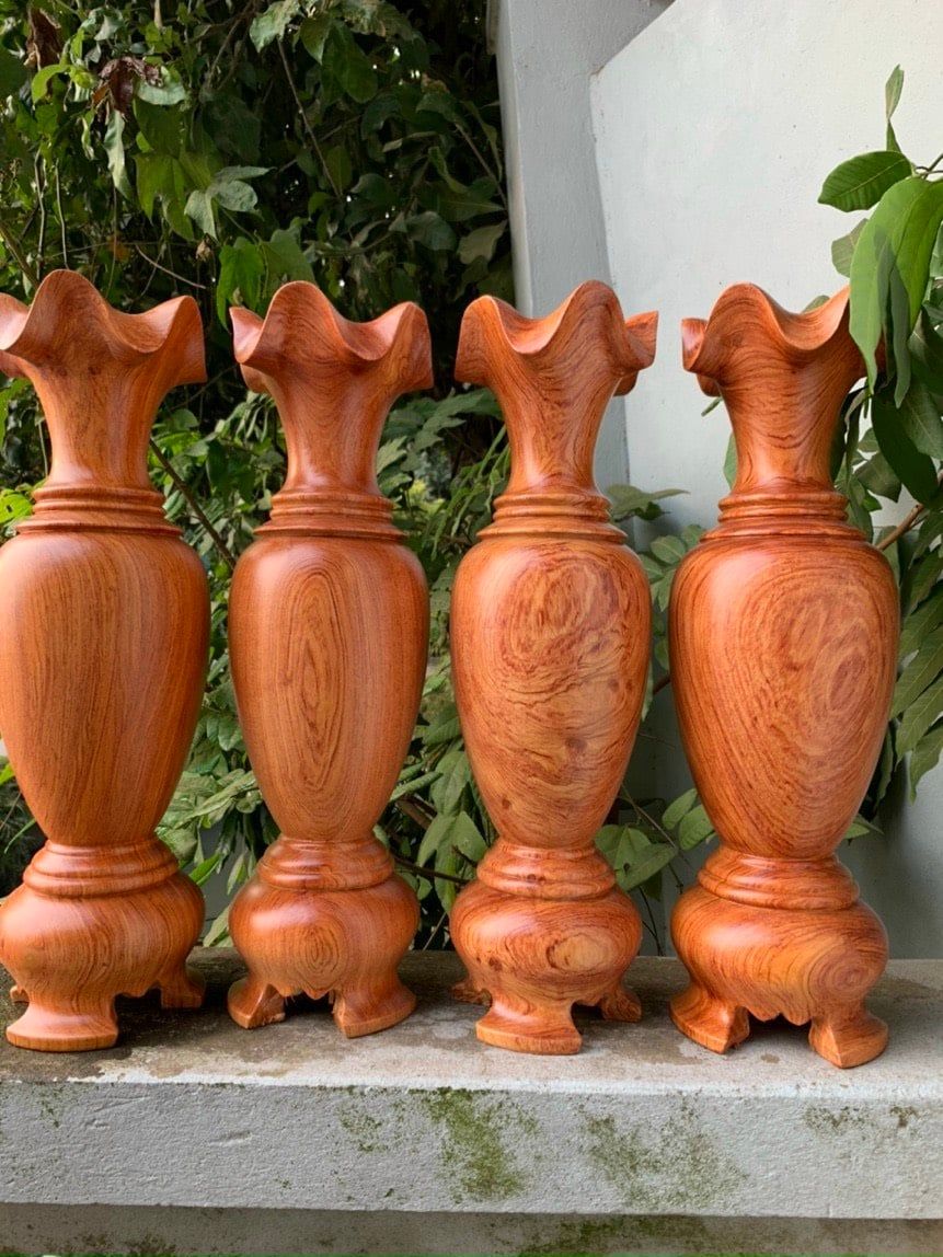 Cặp bình trơn gỗ hương đá