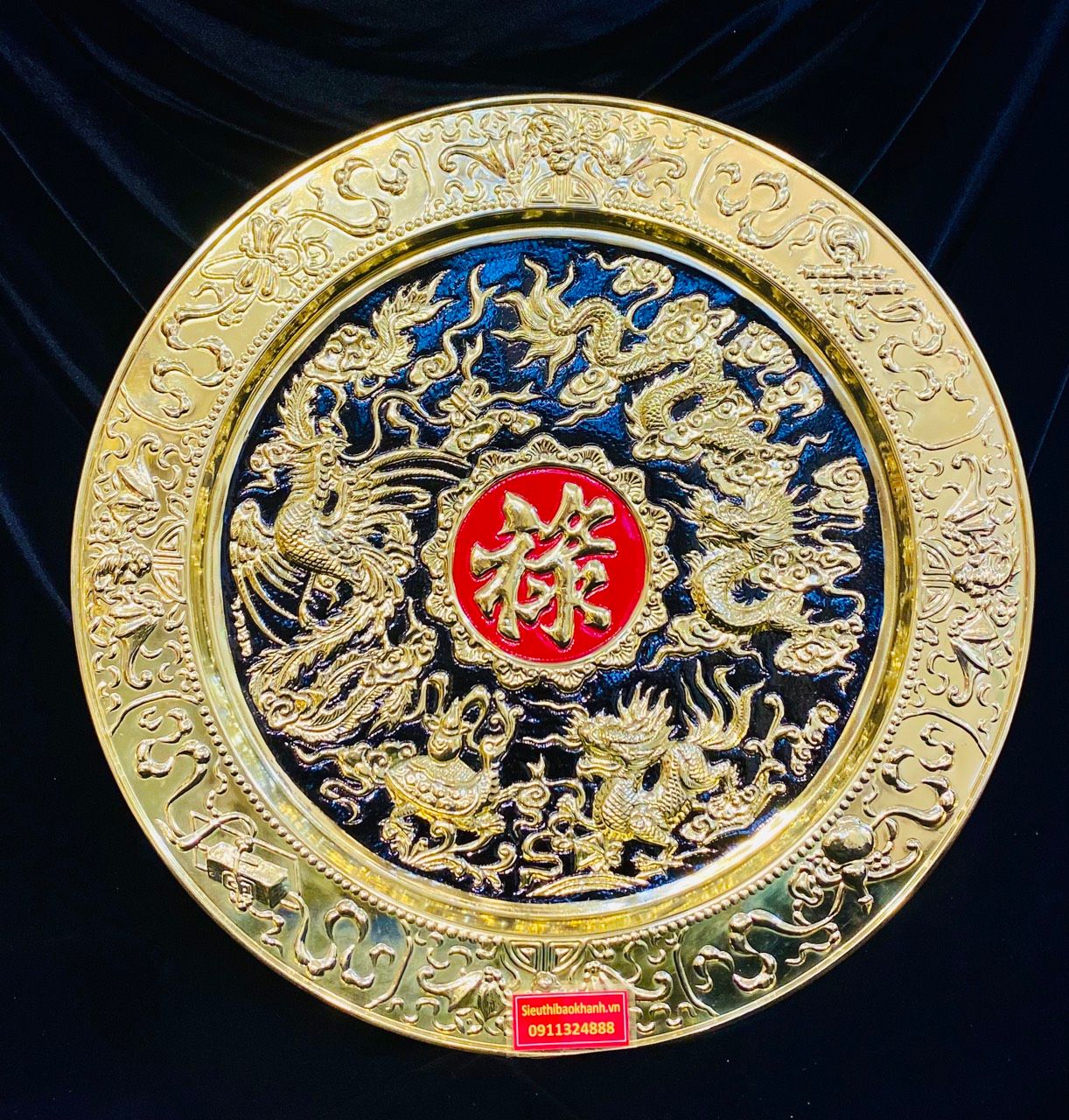 Mâm Bồng phong thủy bằng đồng vẽ rồng