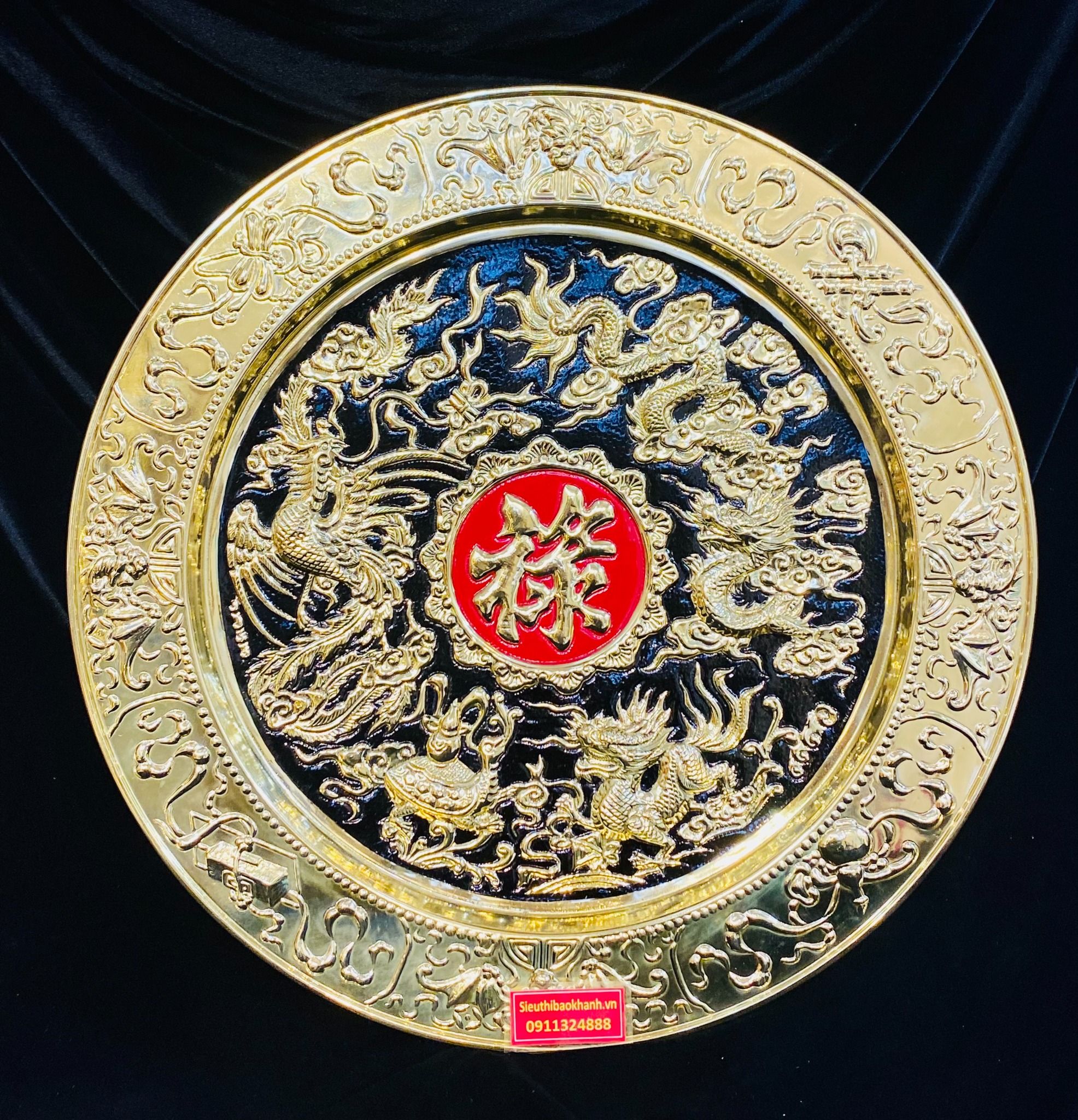Mâm Bồng phong thủy bằng đồng vẽ rồng