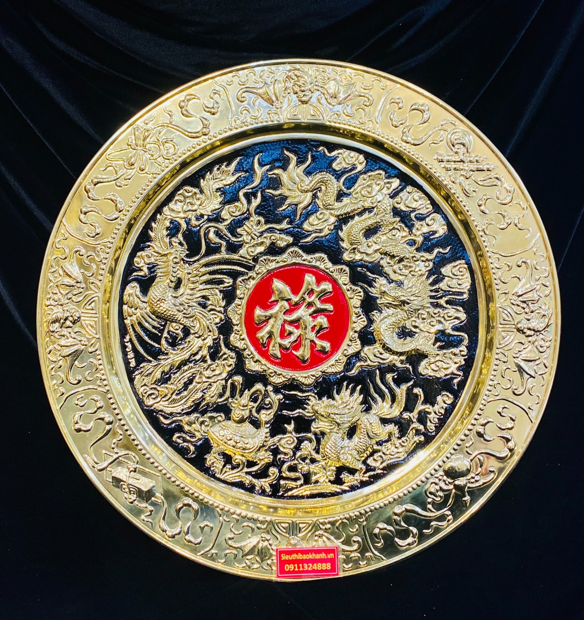Mâm Bồng phong thủy bằng đồng vẽ rồng