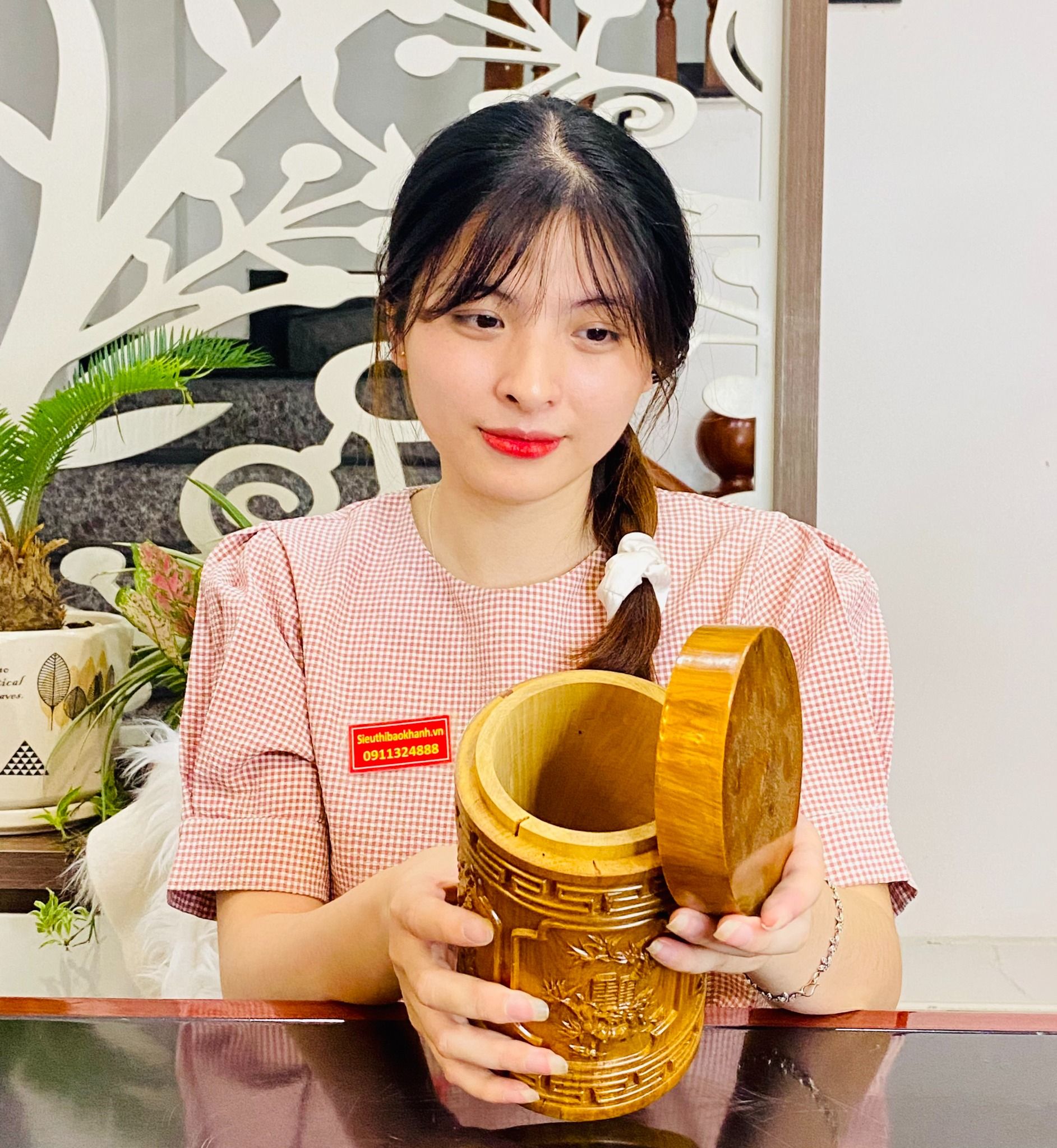Hũ đựng chè tứ quý gỗ hương cao cấp