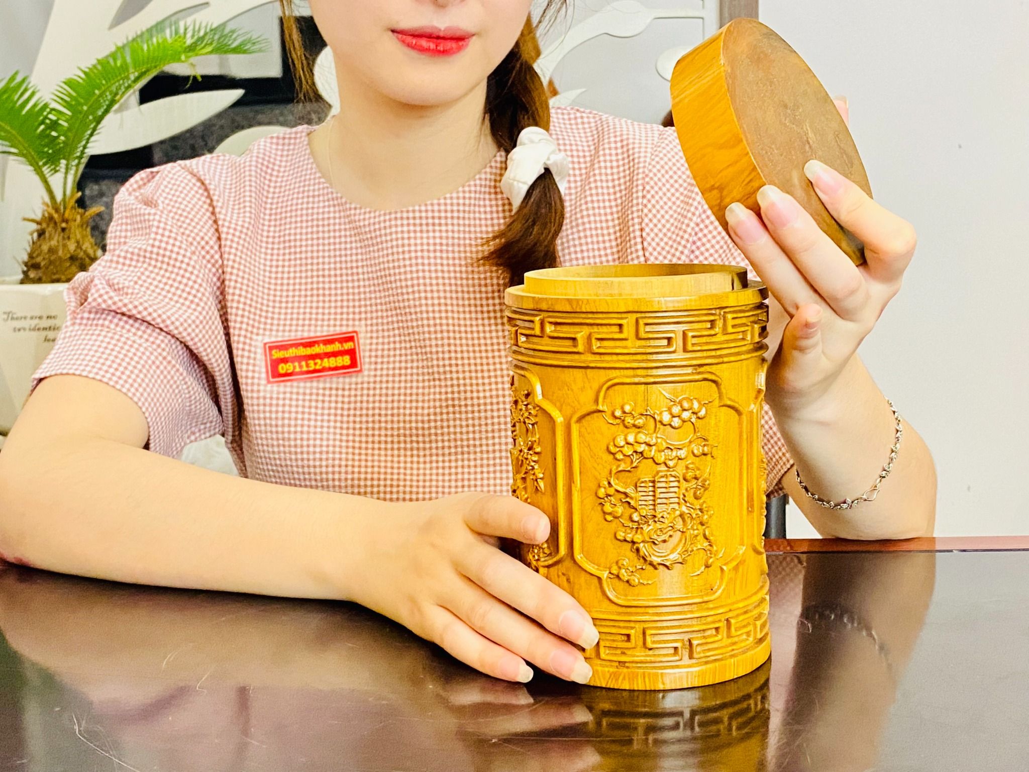 Hũ đựng chè tứ quý gỗ hương cao cấp