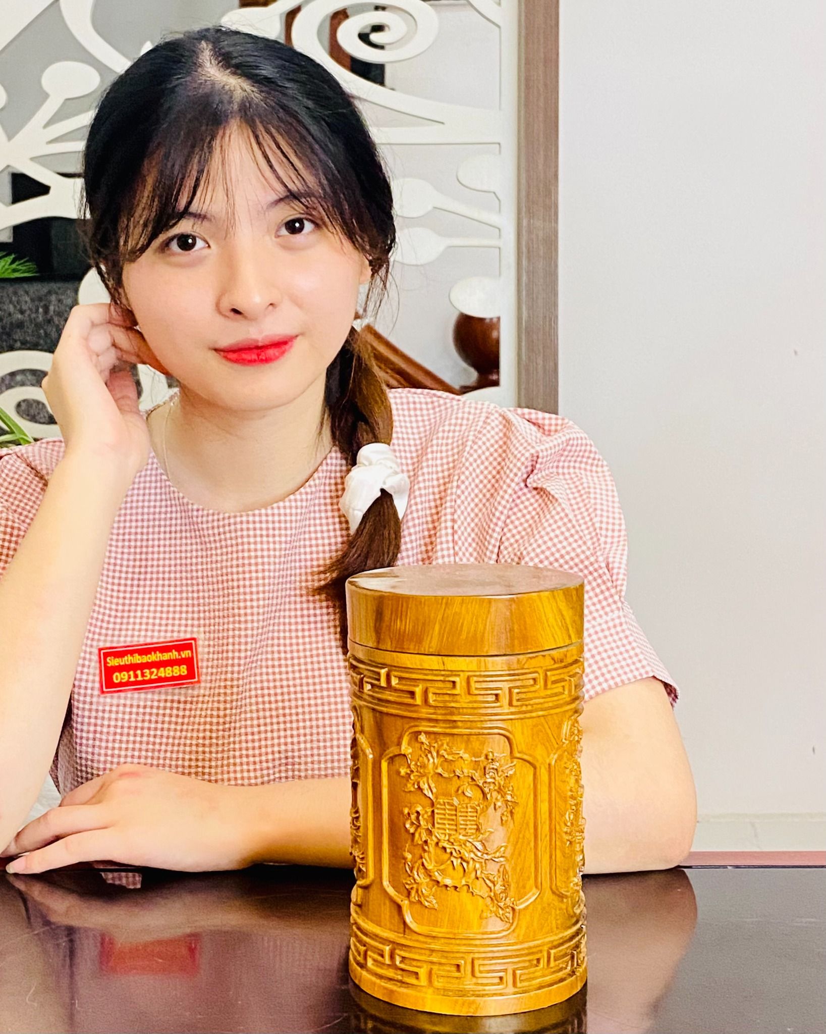 Hũ đựng chè tứ quý gỗ hương cao cấp