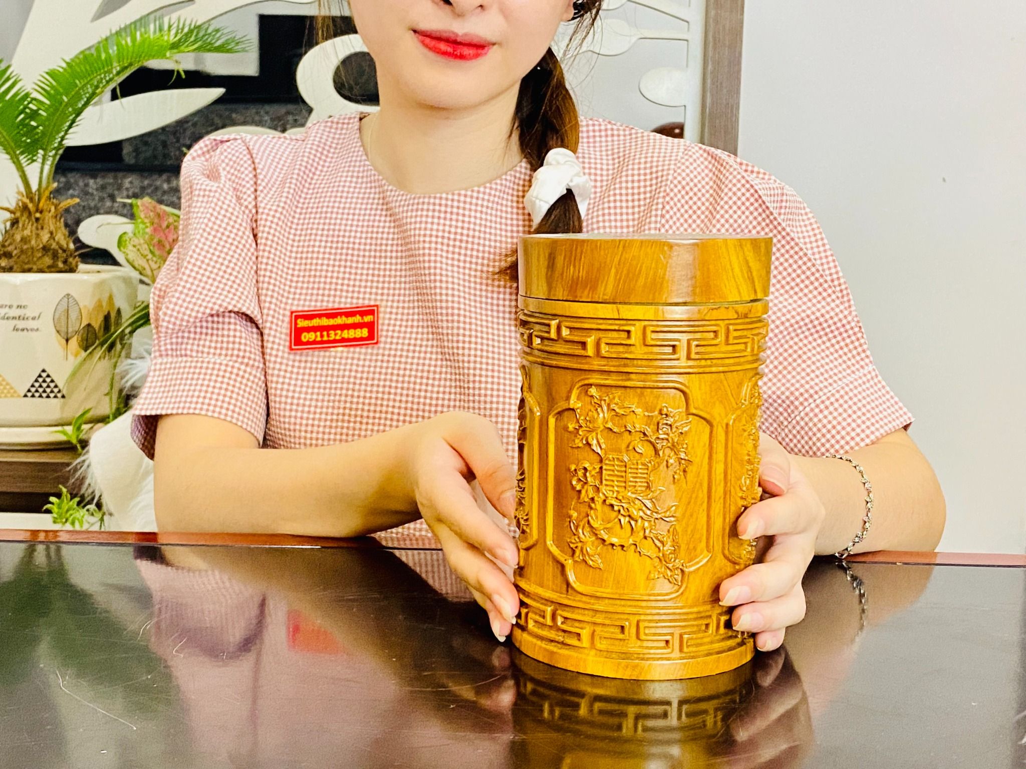 Hũ đựng chè tứ quý gỗ hương cao cấp