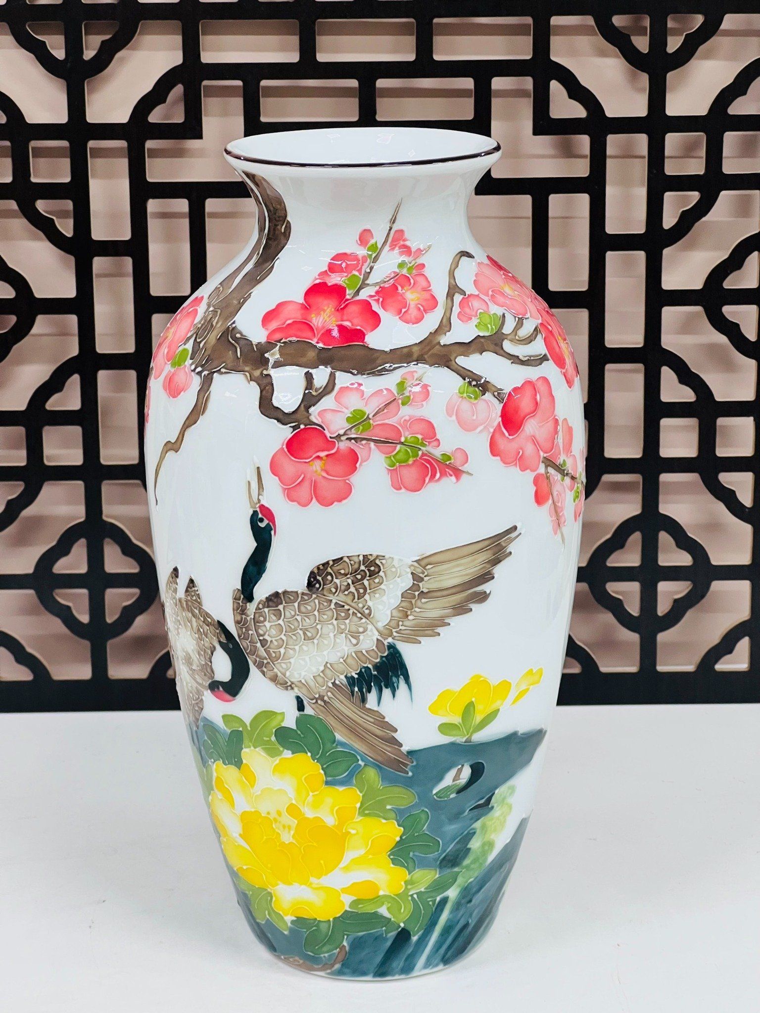 LỌ HOA BÁT TRÀNG HOẠ TIẾT CHIM HẠC