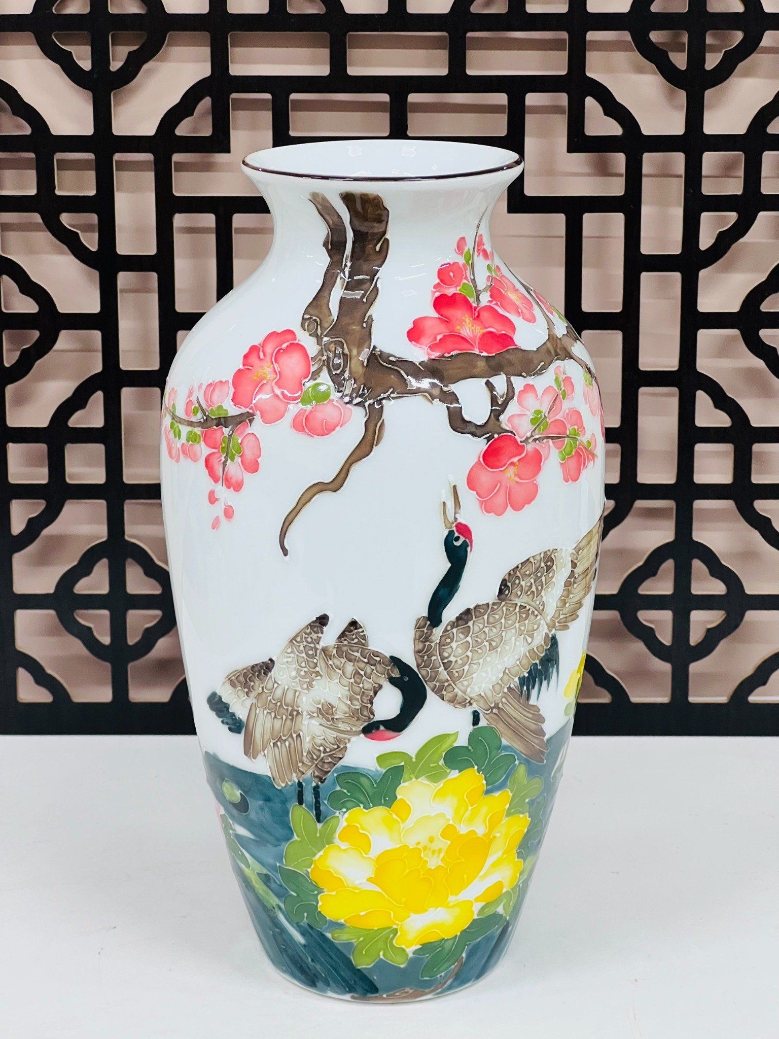 LỌ HOA BÁT TRÀNG HOẠ TIẾT CHIM HẠC